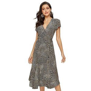 Escalier Leopard Print Midi Wrap Dress